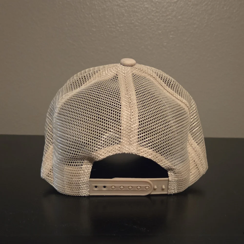 NWOT Beige Cap with Embroidered Face Design - Picture 2 of 4